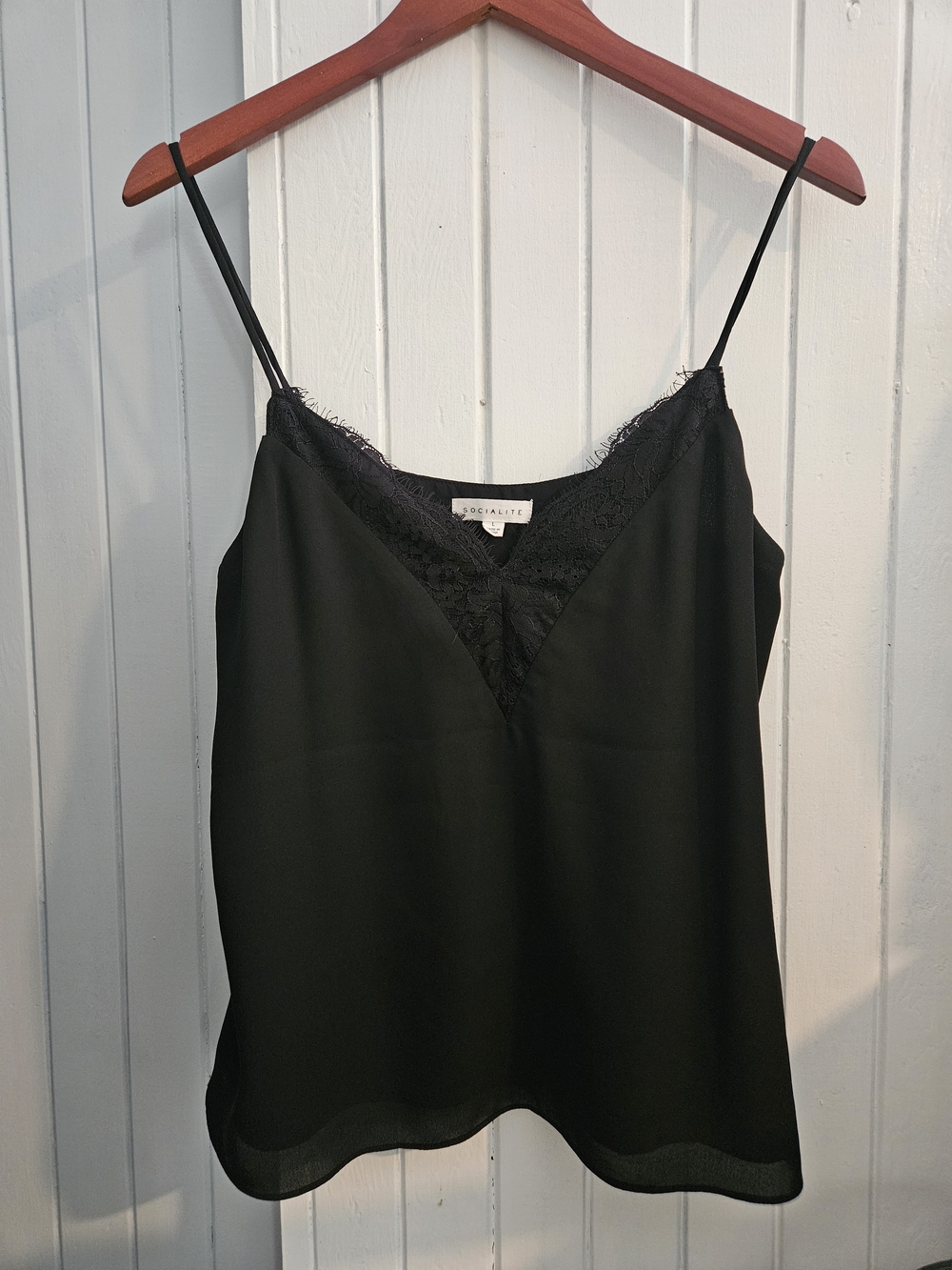 Socialite Black Lace Trim Cami Tank In Size Large